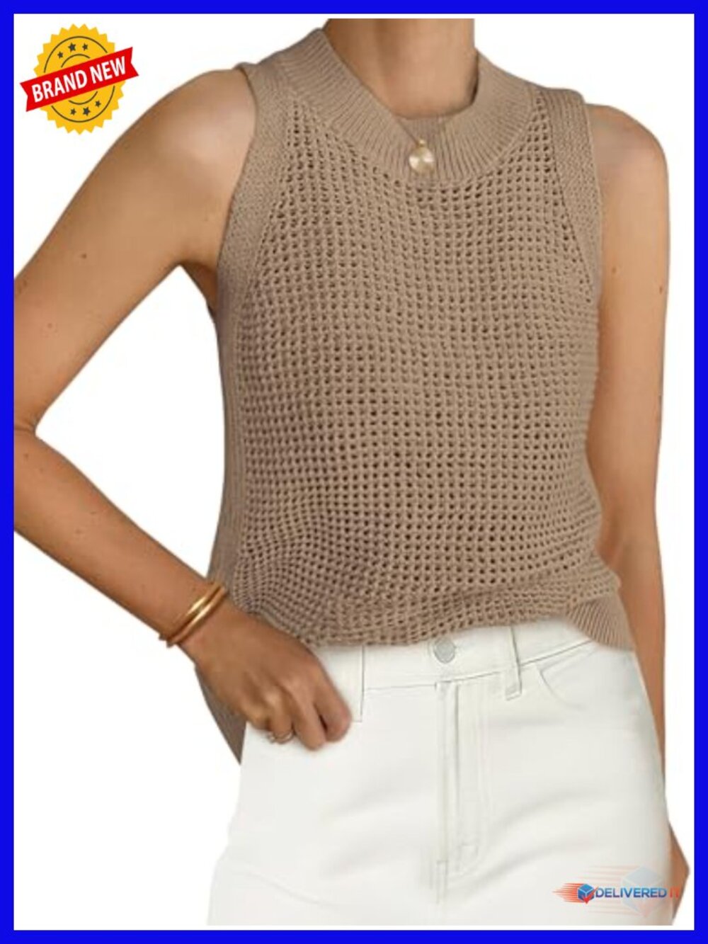 Women's Crochet Tank Top Sleeveless Hollow Out Knit Vest Summer Beach Cover Up